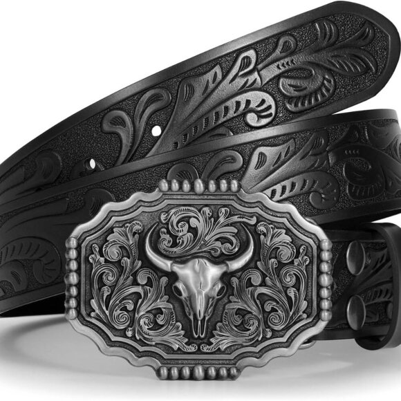 Western Belts for Woman Men, Cowboy Cowgirl Belt Embossed Western Country Bull B - Picture 9 of 9